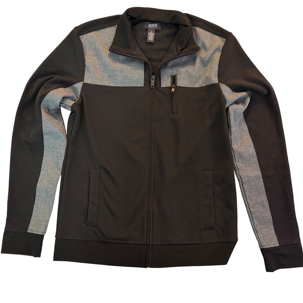 Alfani Regular Fit Full Zip Jacket Men's Small Black Gray Colorblock Track Style